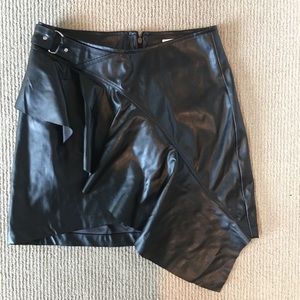 Leather ruffle mini skirt with buckle